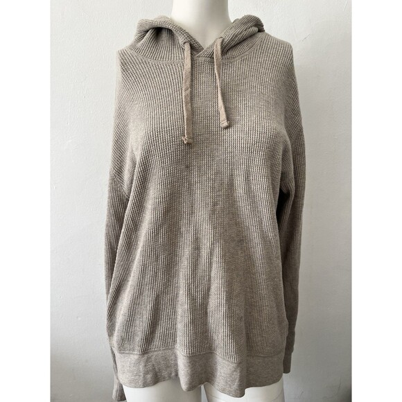 Everlane Large Medium Organic Cotton Men's Waffle Knit Hoodie Oatmeal Drawstring - Picture 1 of 8